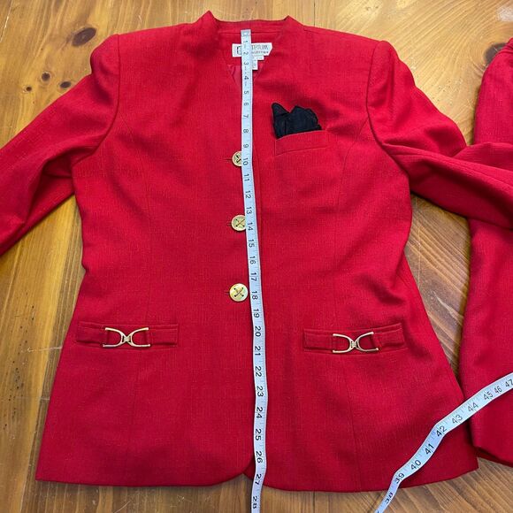 Atrium Collection Red Tweed Power Suit Blazer Skirt Womens 10 80s Academia - Picture 6 of 16